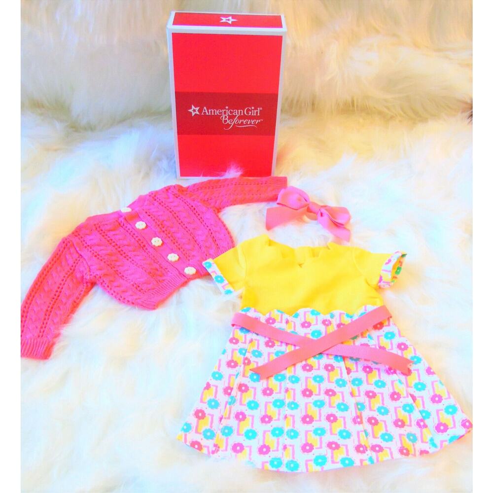 NEW American Girl Doll Clothes KIT PHOTOGRAPHER OUTFIT Flower Dress Sweater Bow!